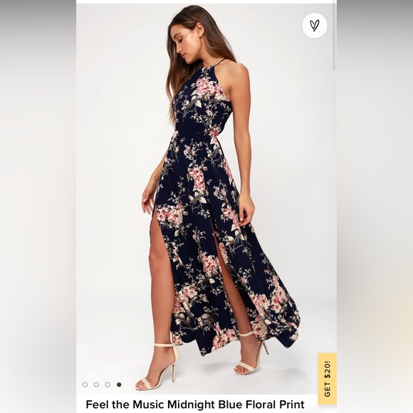 Lulu’s Feel the Music Midnight Blue Floral Print Maxi Dress Size Small NWOT - Picture 4 of 15